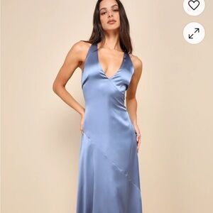 Lulus Blue Twist Back Satin Dress